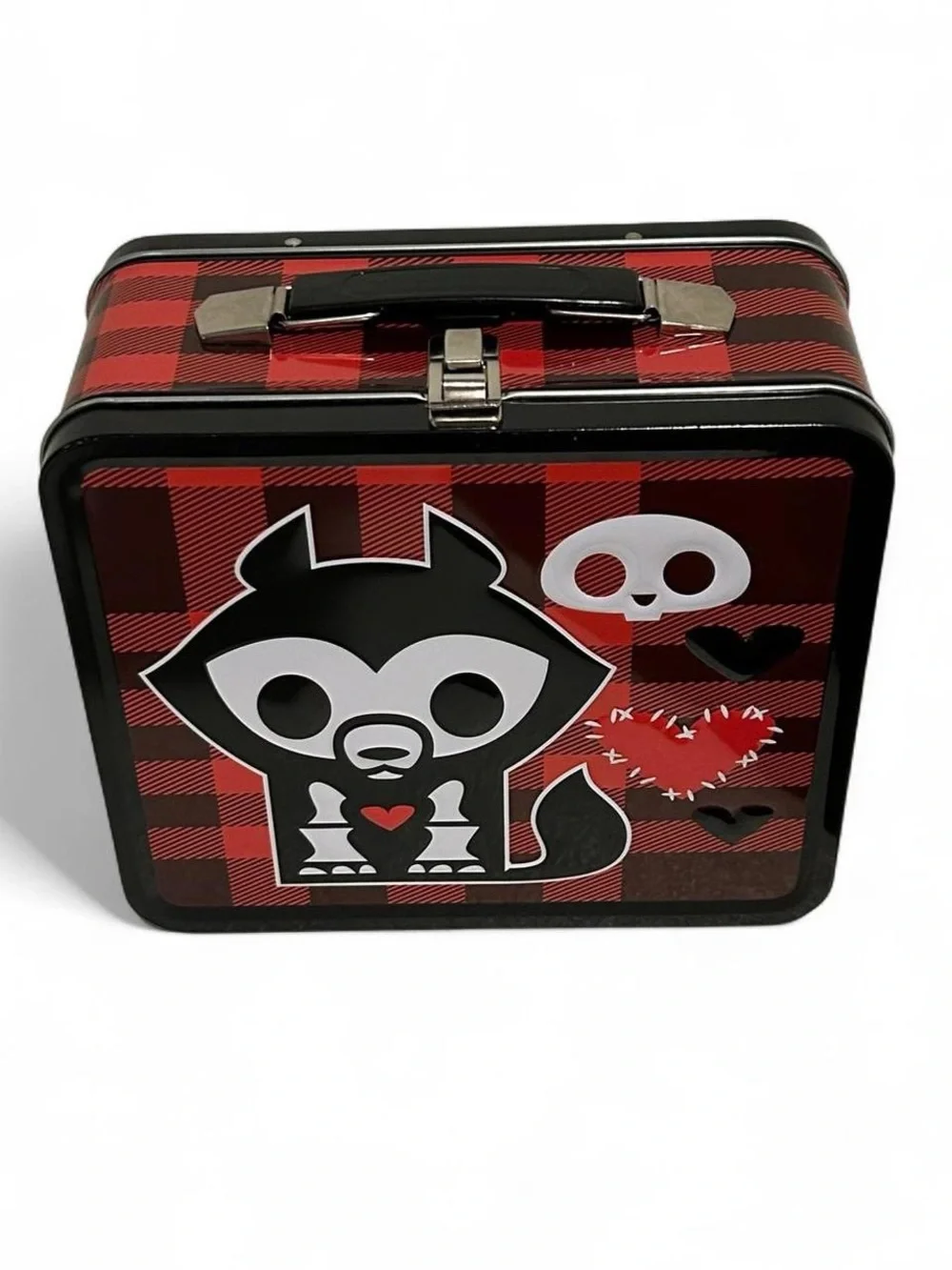 Skelanimals Loungefly Jae the Wolf Metal Lunch Box Red Plaid Tin 2014